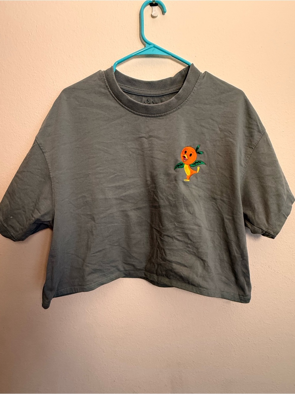 Disney Olive Green Cropped Tee with Orange Bird